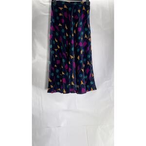 UMI COLLECTION By ANNE CRIMMINS Women's Navy/Multicolor Silk Midi Skirt SZ 4